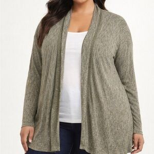 J. Jill Pure Jill Olive Green Open Front Cardigan Lightweight Gauze 2X